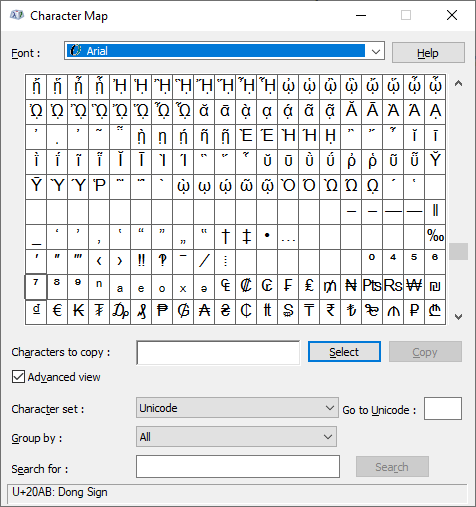 Character Map Windows 10