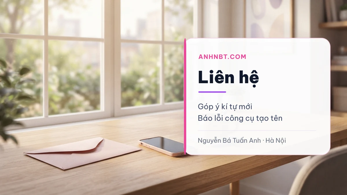 Liên hệ AnhNBT — góp ý kí tự mới, báo lỗi công cụ tạo tên, tại Hà Nội