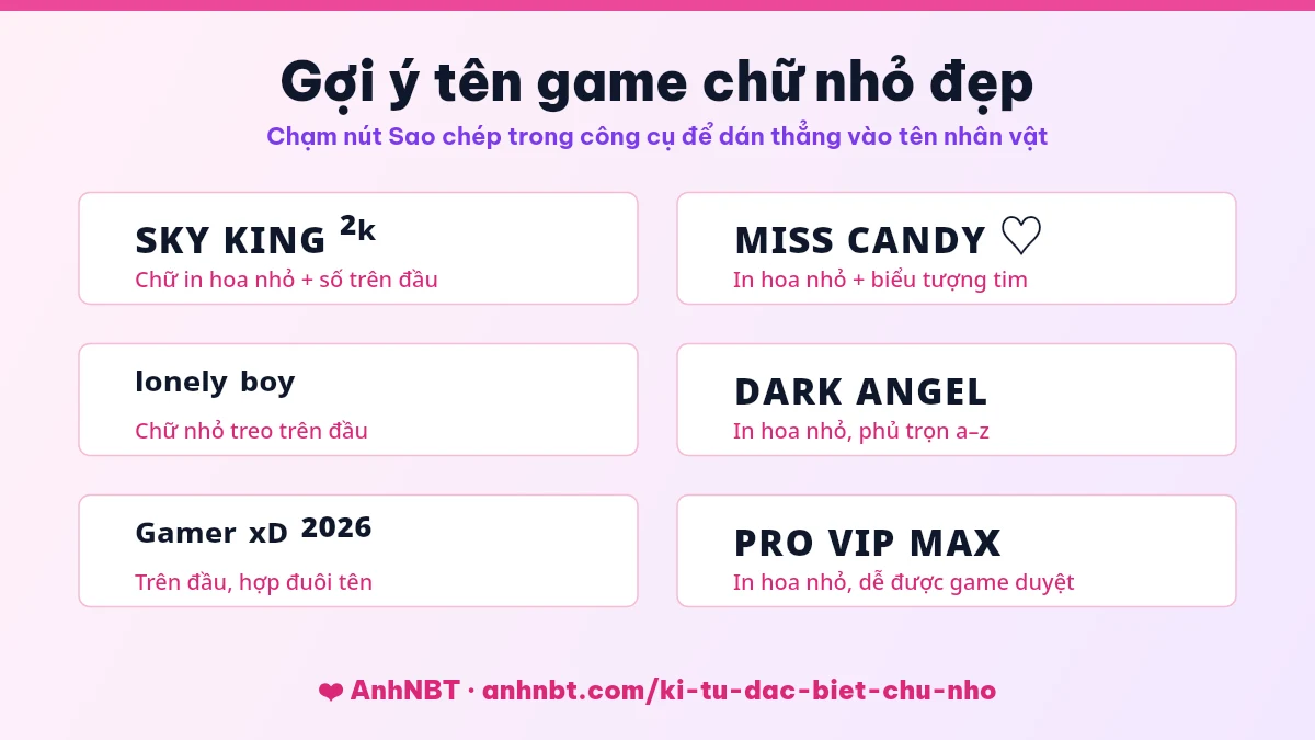 Gợi ý tên game kí tự đặc biệt chữ nhỏ đẹp