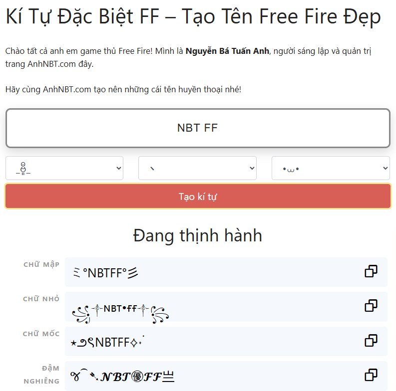 Bước tạo tên FF tại AnhNBT.com