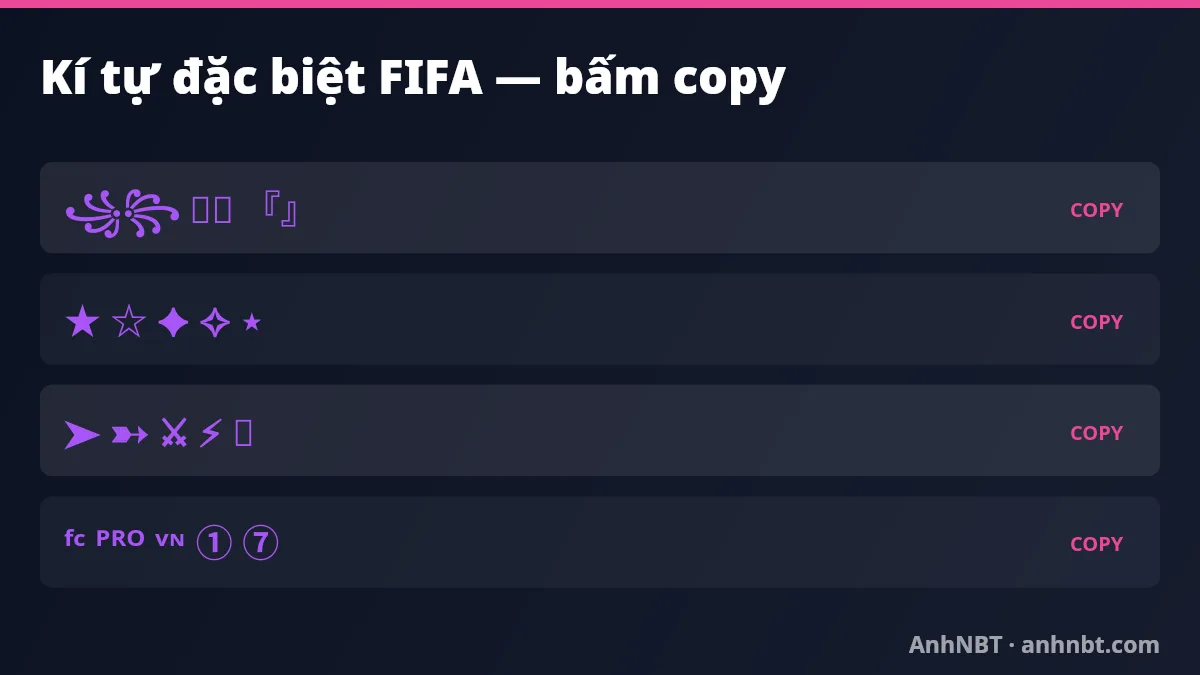 Bảng kí tự đặc biệt FIFA bấm copy
