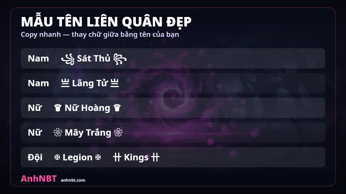 Mẫu tên Liên Quân đẹp cho Nam, Nữ và tên đội