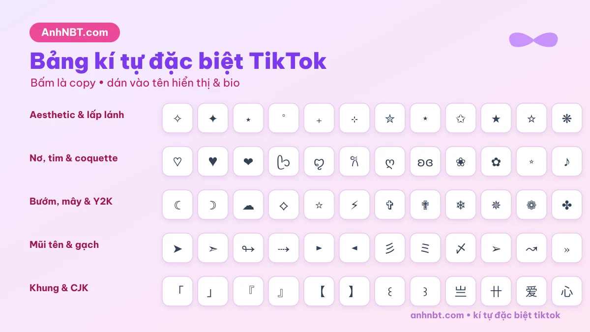 Bảng kí tự đặc biệt TikTok để copy trang trí tên và bio
