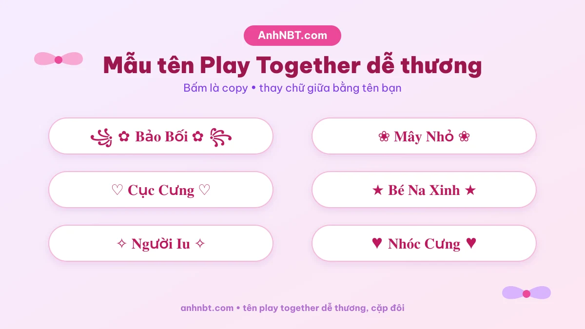Mẫu tên Play Together dễ thương cho nữ và tên cặp đôi PT