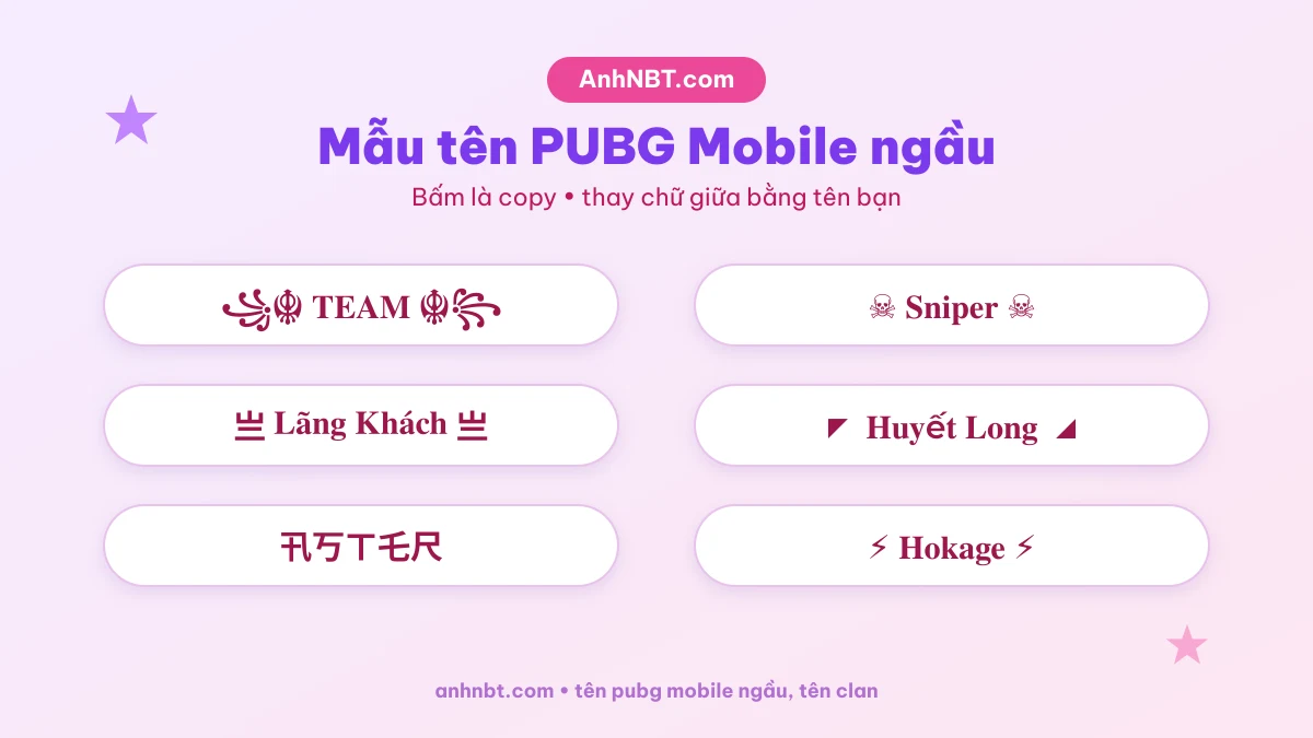 Mẫu tên PUBG Mobile ngầu cho nam và tên clan có kí tự đặc biệt